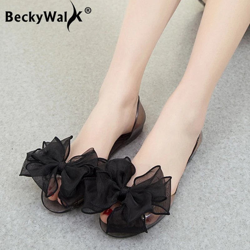 Sweet Bowknot Women Sandals Summer Jelly Shoes Woman Crystal Transparent Flats Casual Beach Ladies Shoes WSH2053-animated-img