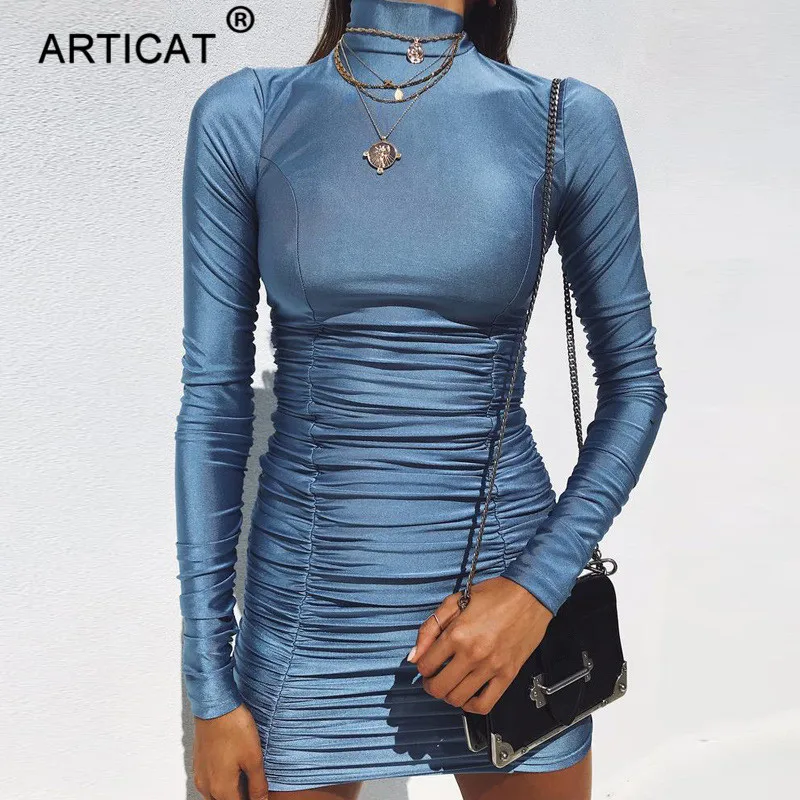 Articat Blue Sexy Long Sleeve Bodycon 