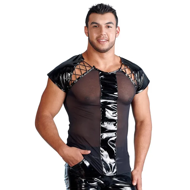 mens short sleeve leather shirt