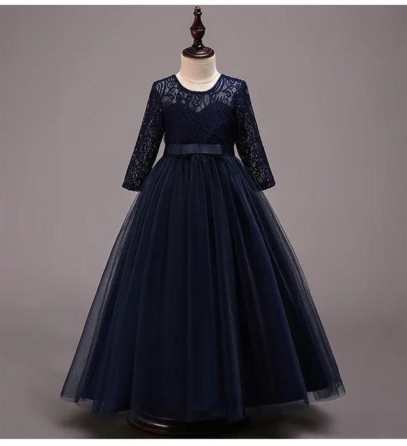 Girls Long Sleeves tulle Lace Dress 