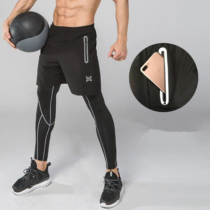 2Pcs Men Running Tights Shorts Pants 