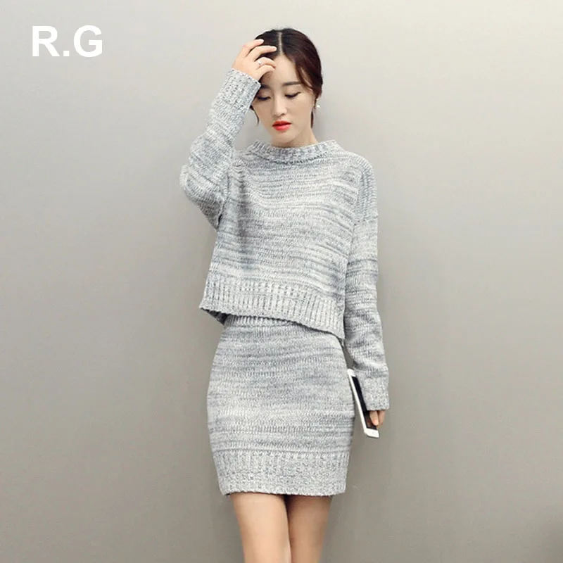 RG Fashion Women Sweater Skirt Suit Set 