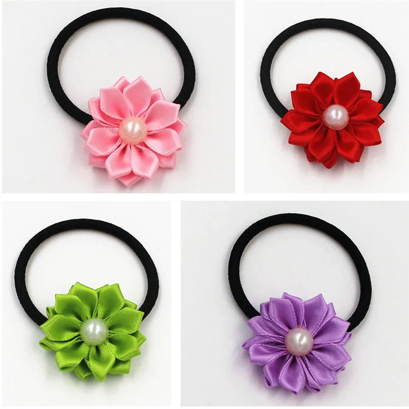 Hot Sale New Cute Pearl flower Elastics Hair Holders Bands Fashion  Candy Rubber Bands Headwear Girl Hair Accessories 1 pcs-animated-img