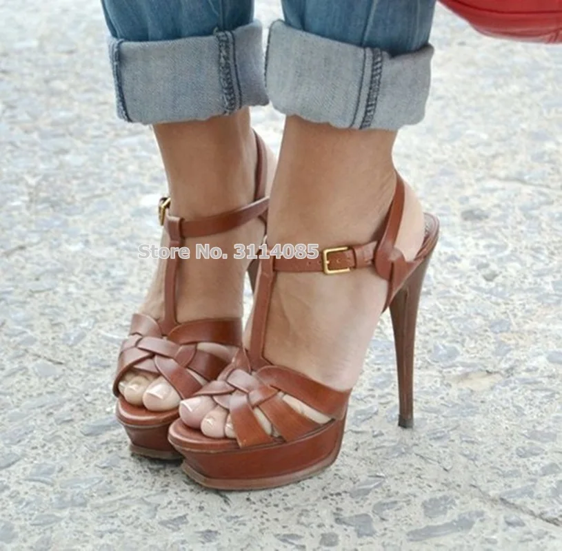 dark brown ankle strap heels