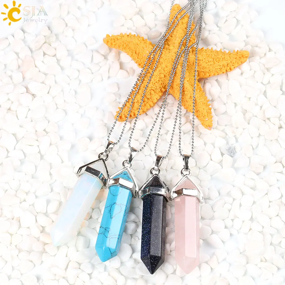 CSJA Long Natural Stone Pendant 