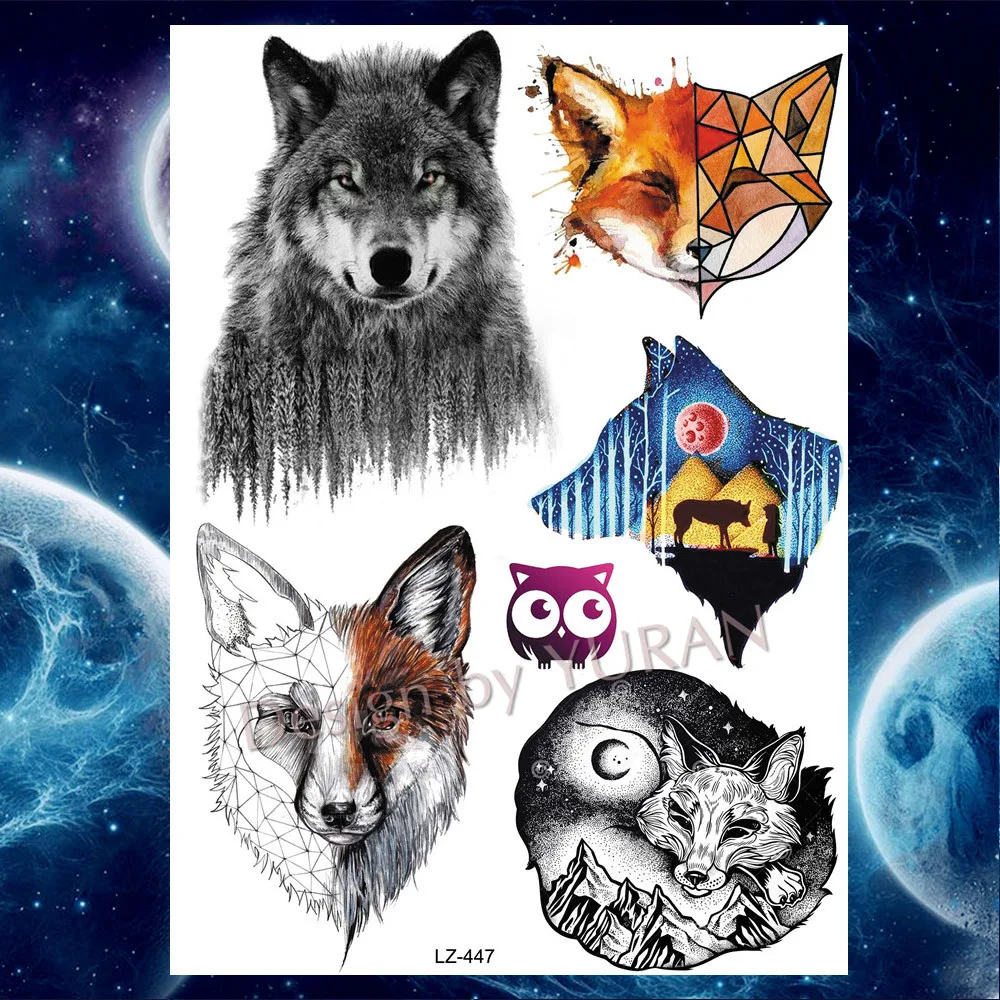 Waterproof DIY Forest Design Fake Temporary Tattoo Wolf Sexy Women Body Art  Arm Tattoos Paper For