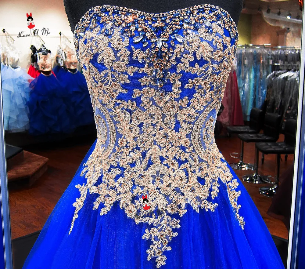 Agora Foremata Gia Eidikh Peristaseis Royal Blue Cheap Quinceanera Dresses Vestido De 15 Anos De Debutante Gold Lace Sweet 16 Gowns Girls Plus Size Prom Party Dress