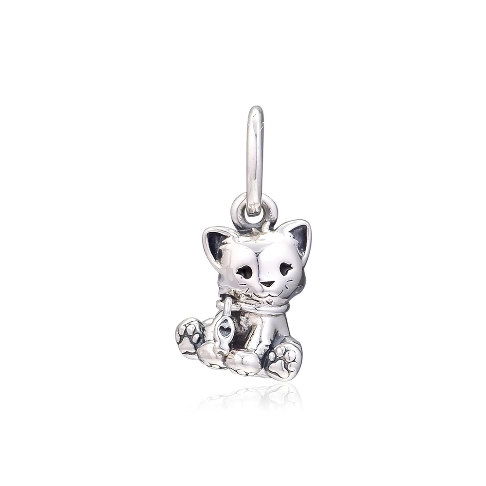 WOSTU 100% 925 Sterling Silver Cute Kitty Black Cat Charms Animal Bead for  Women Fit Original DIY Bracelet Necklace Jewelry Gift