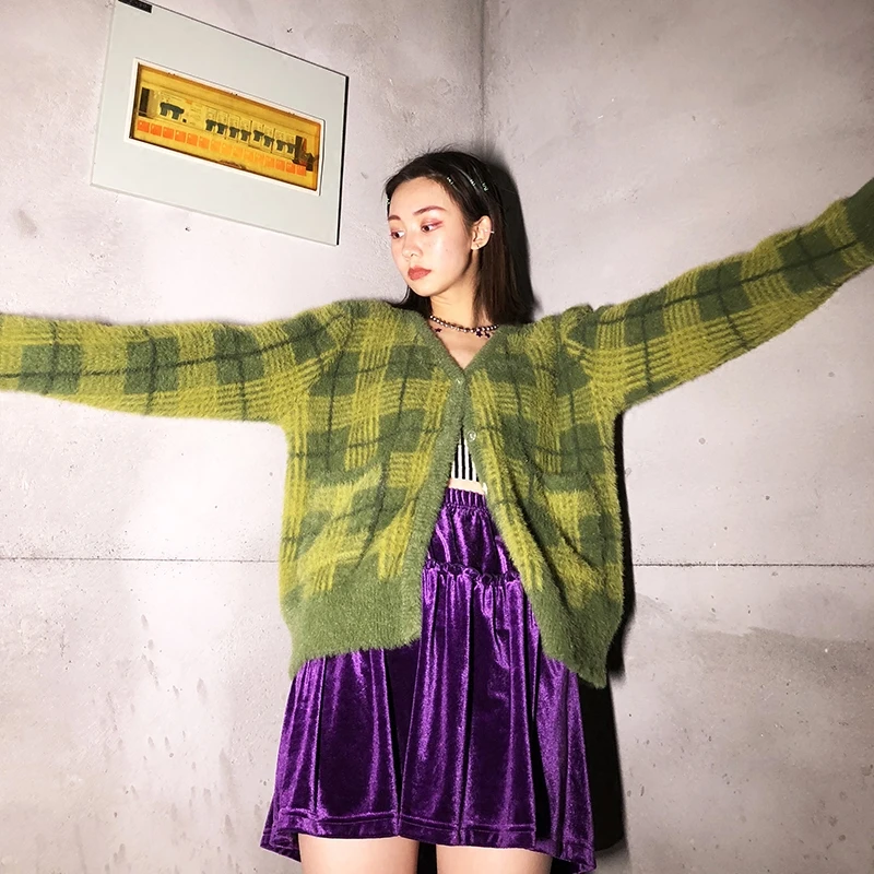 green plaid sweater