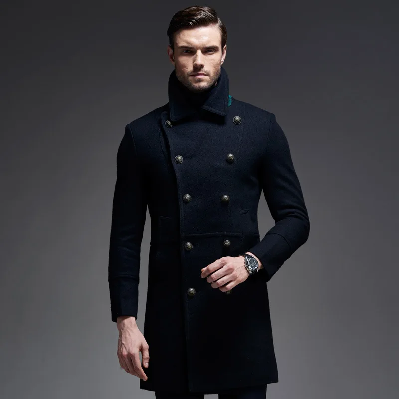 New Mens Stand Collar Wool Winter Coat 