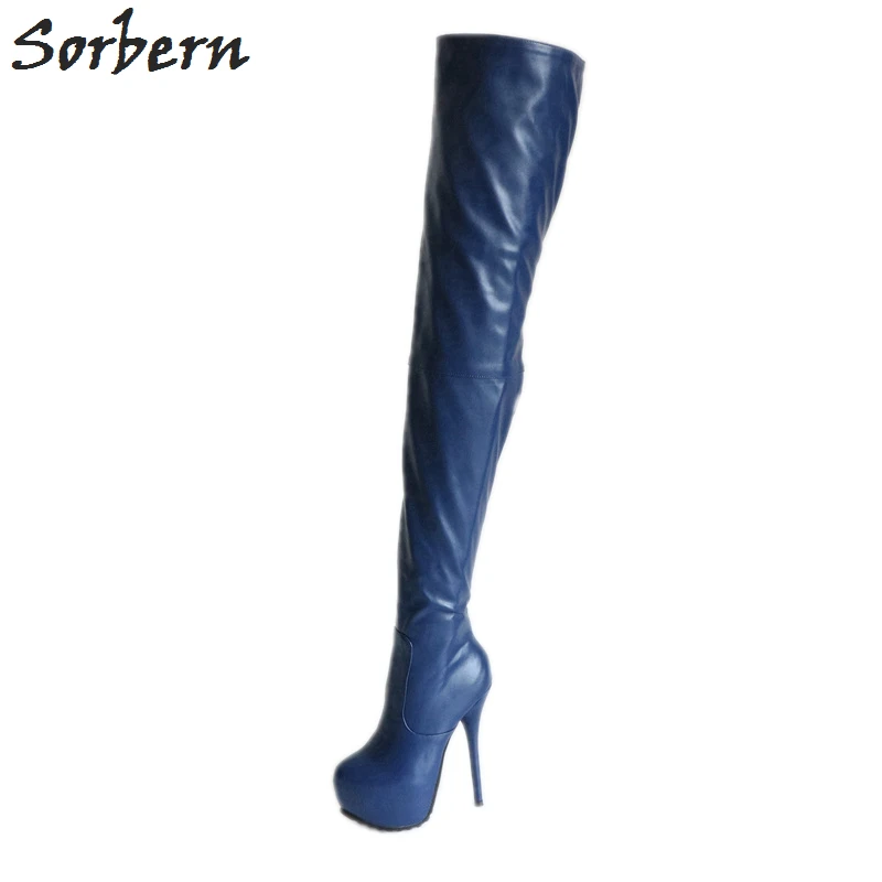 electric blue thigh high boots