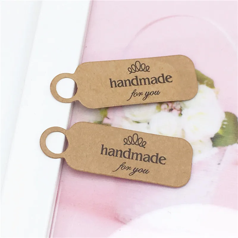 100pcs Kraft Paper Tags with Strings Handmade with Love Hang Tags