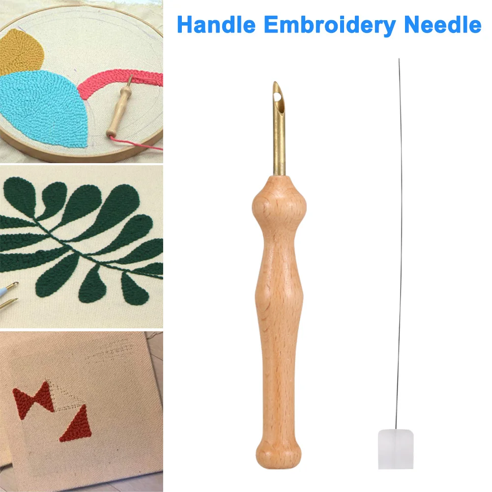 Durable Knitting Embroidery Pen Punch Needle Threader Set DIY Wood Handle  Sewing