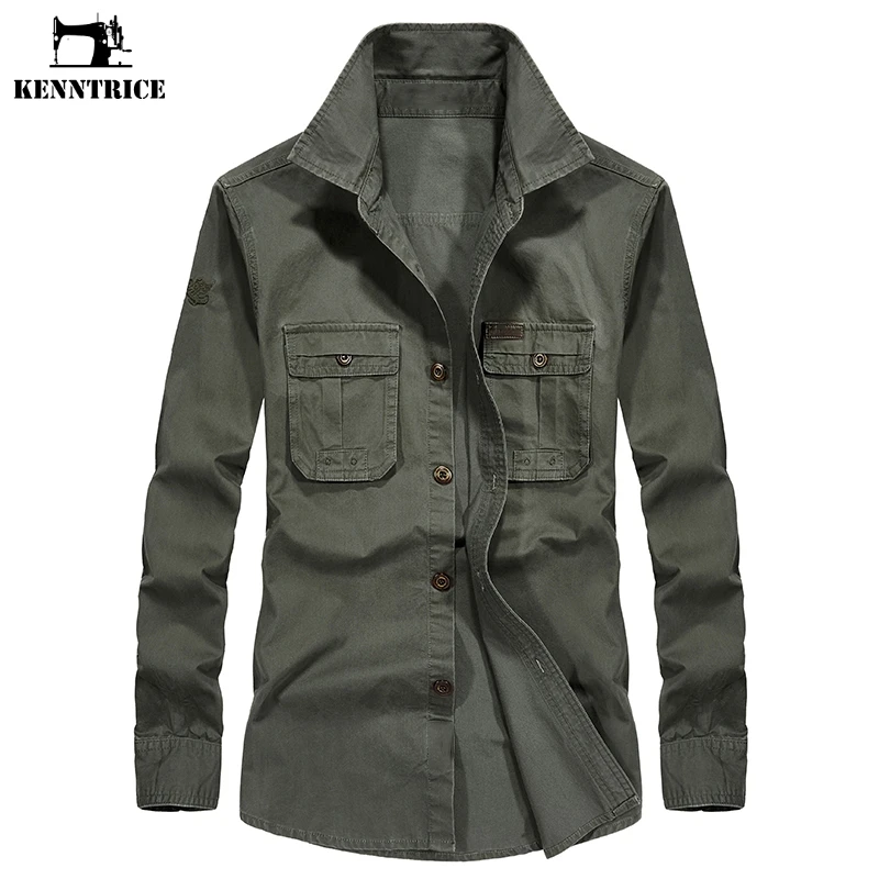 KENNTRICE Solid Color Cargo Shirt Men 