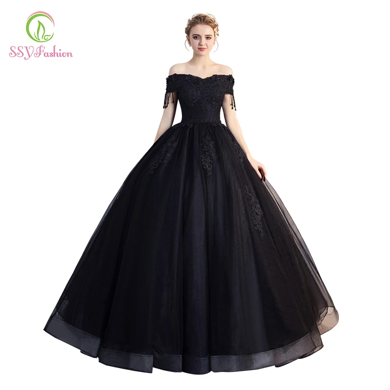 SSYFashion New Black Prom Dress Banquet 