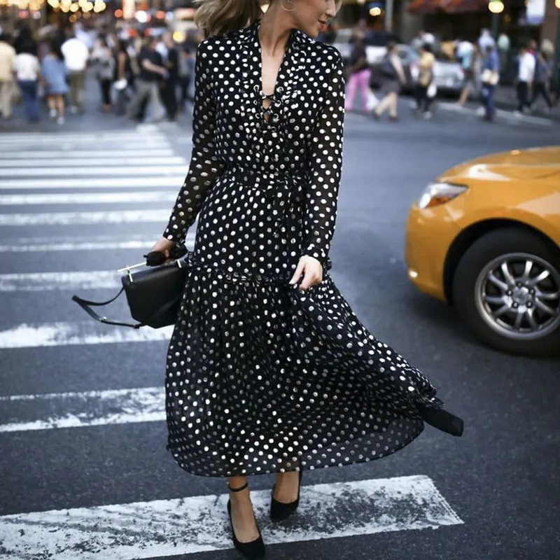 Fashion Women Sexy polka Dot Split 