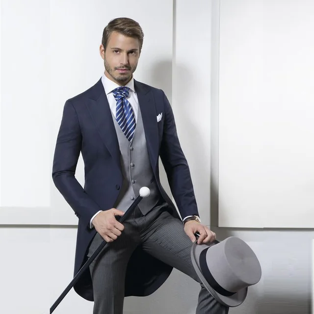 Long Navy blue Coats Tailcoat Morning 