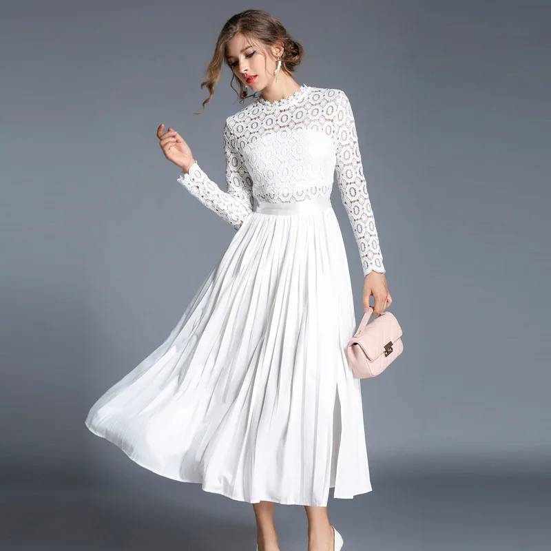 women white lace autumn dress female 