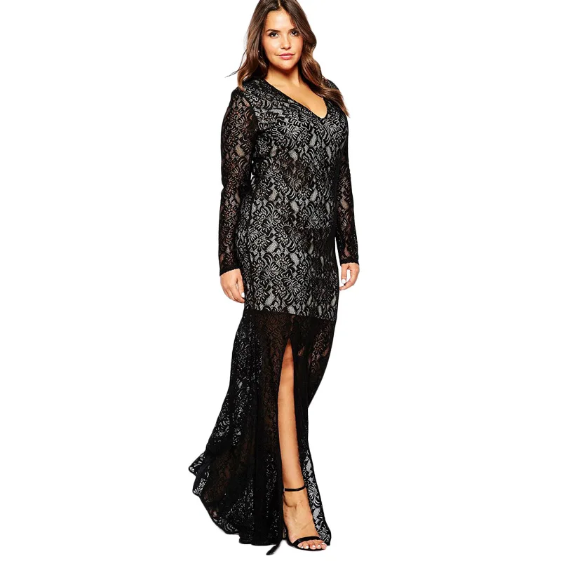 5XL 6XL 7XL Long sleeve Lace maxi 