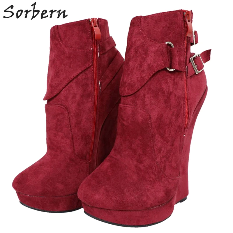 womens red wedge boots