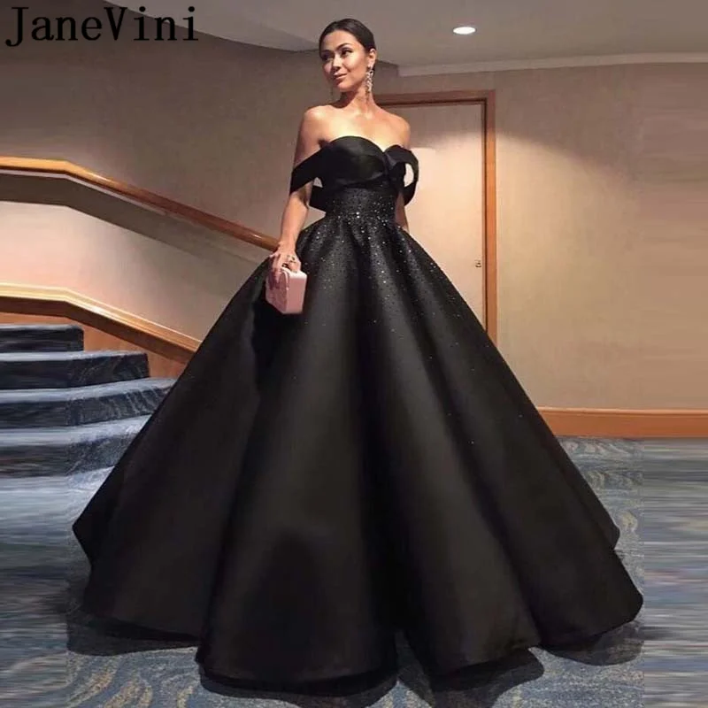 JaneVini Elegant Black Ball Gown Prom 