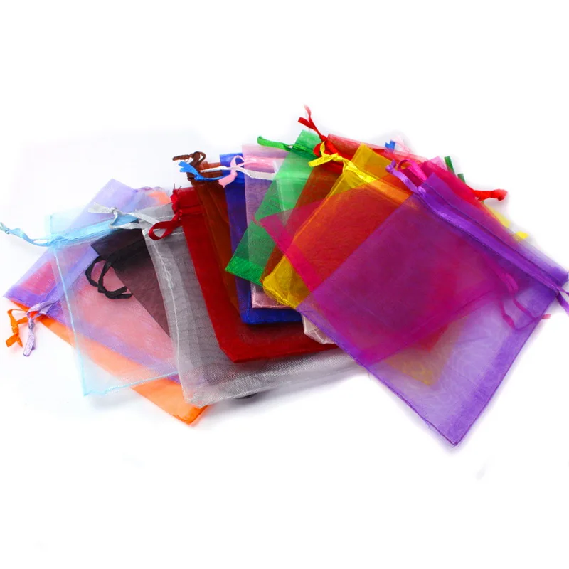 50pcs/lot Adjustable Drawstring Organza Bag 5x7cm 7x9cm 9x12cm 10x15cm  Jewelry Packaging Candy Wedding Party Gifts Pouches