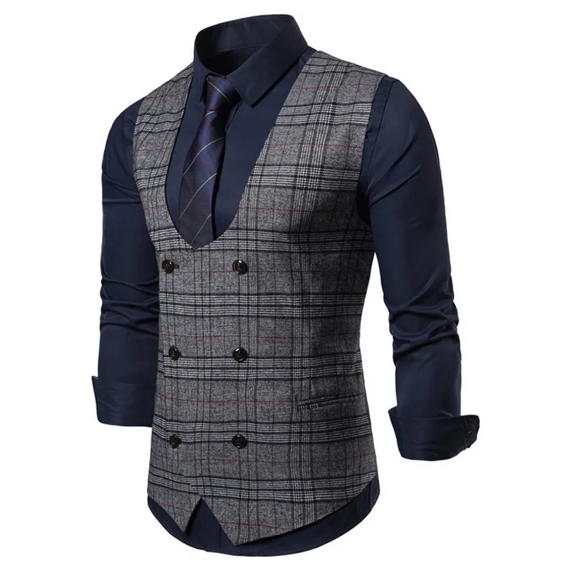 Mens Stripe Plaid Formal Blazer Vests 