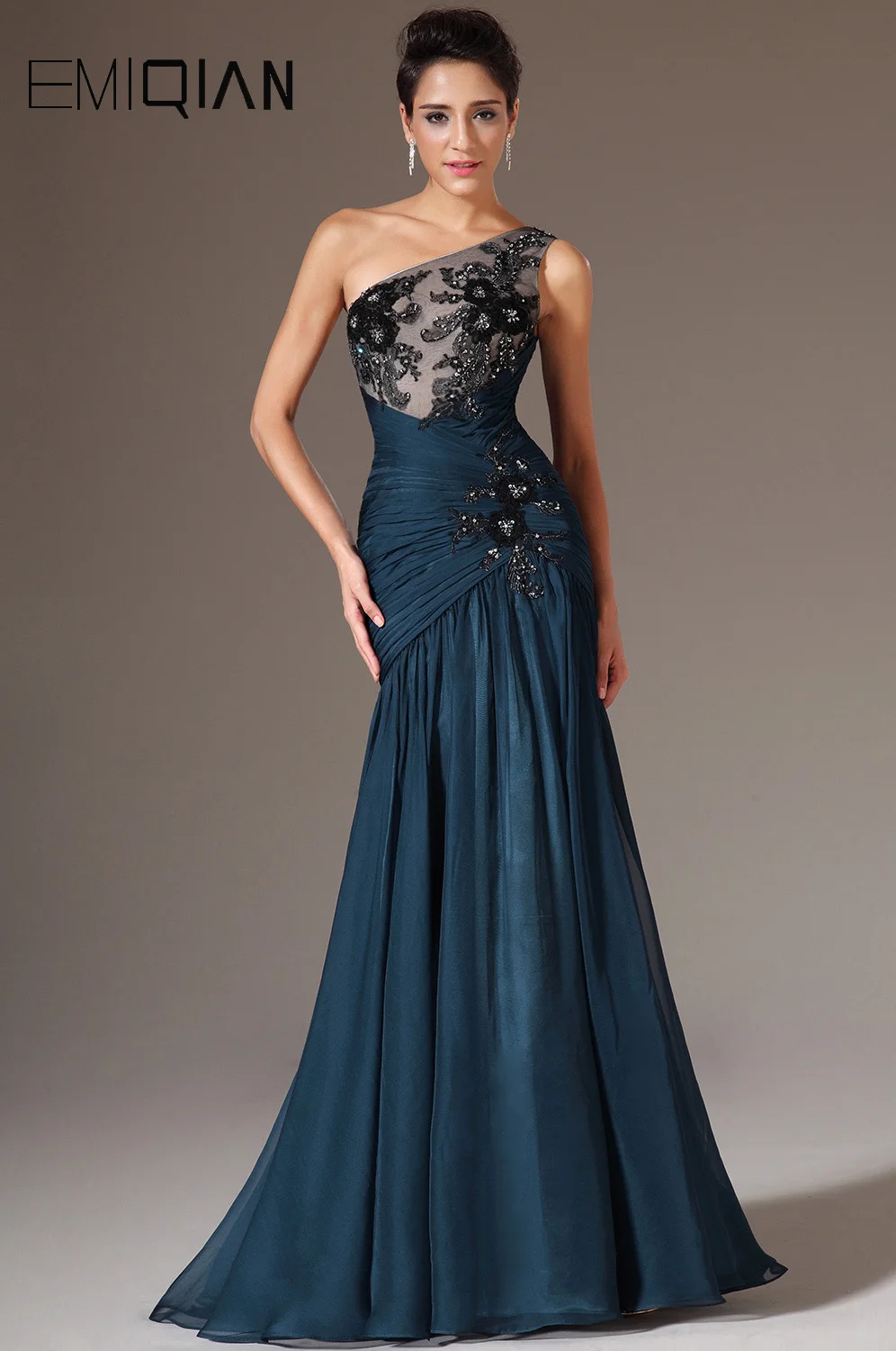 Dark Blue Chiffon Evening Gowns,One 