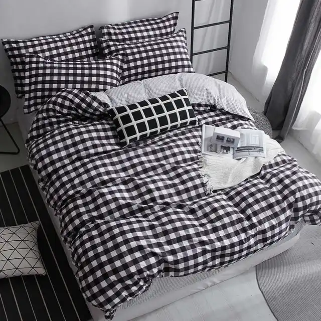 black and white grid bedding single