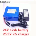LiitoKala 24v 12ah 6S6P lithium battery pack 25.2V 12000mah battery li-ion for bicycle battery pack 350w e bike 250w motor +2A