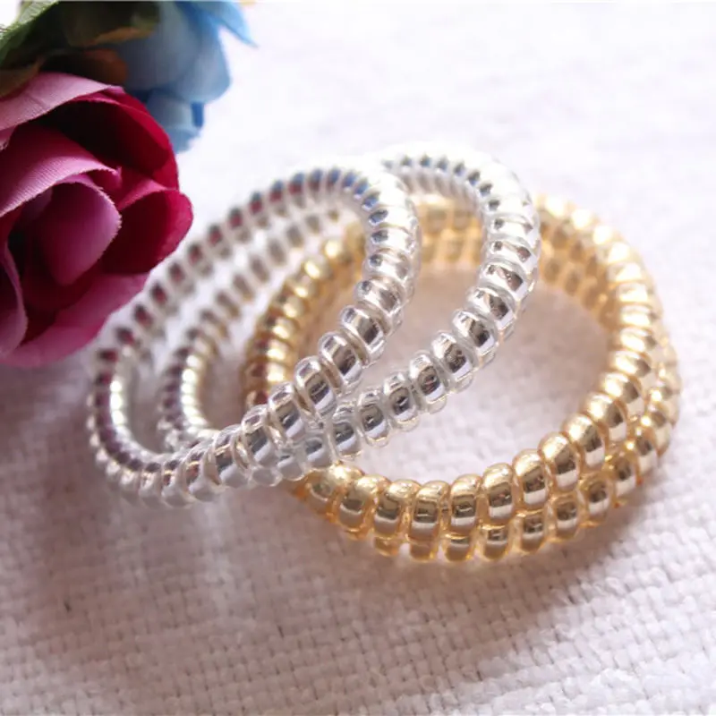 5PC Hot Sell Gold/Silver Elastic Rubber Telephone Wire Hair Rope Ponytail Holder Party Hairband Hair Band Accessories-animated-img