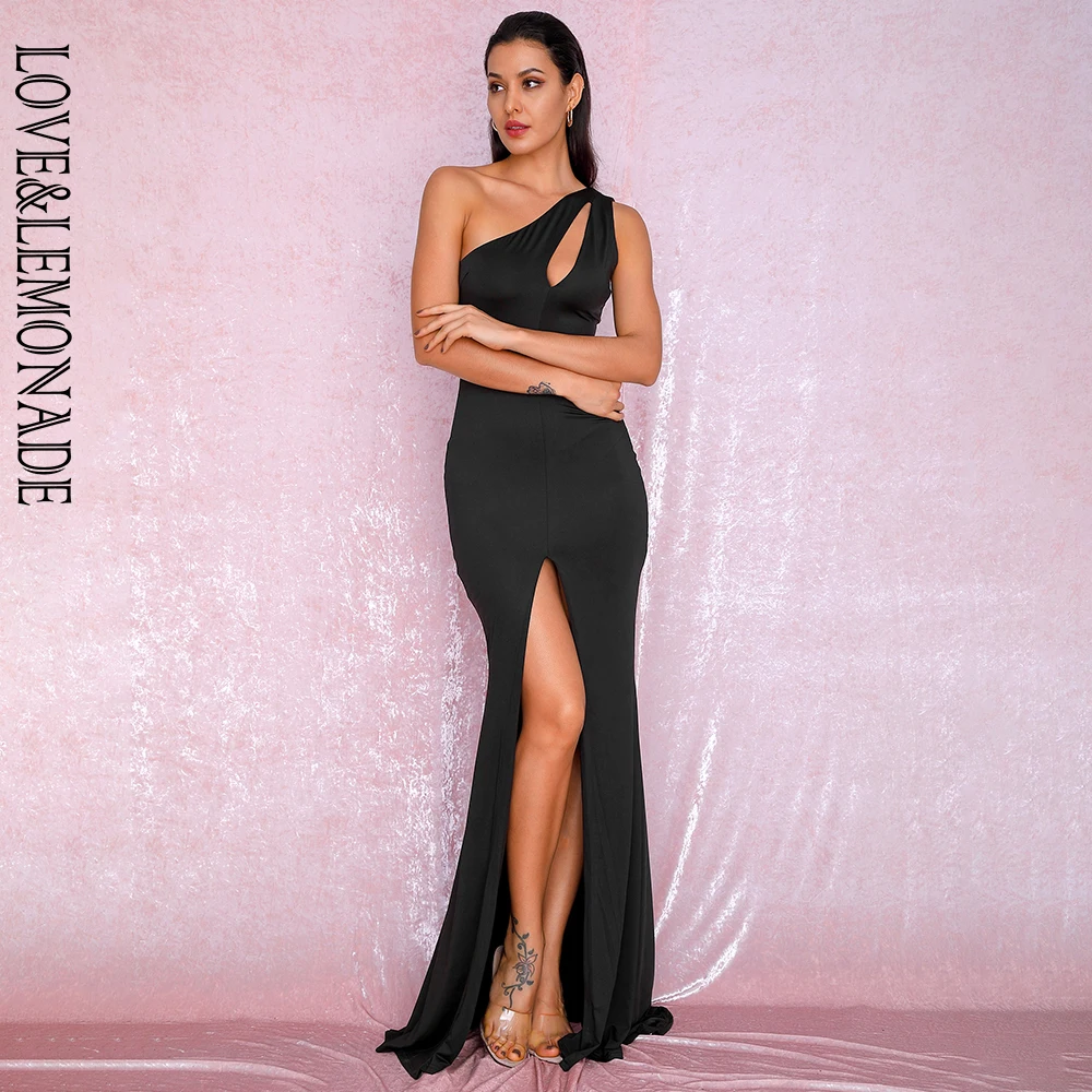 LOVE\u0026LEMONADE Sexy Black One-Shoulder 