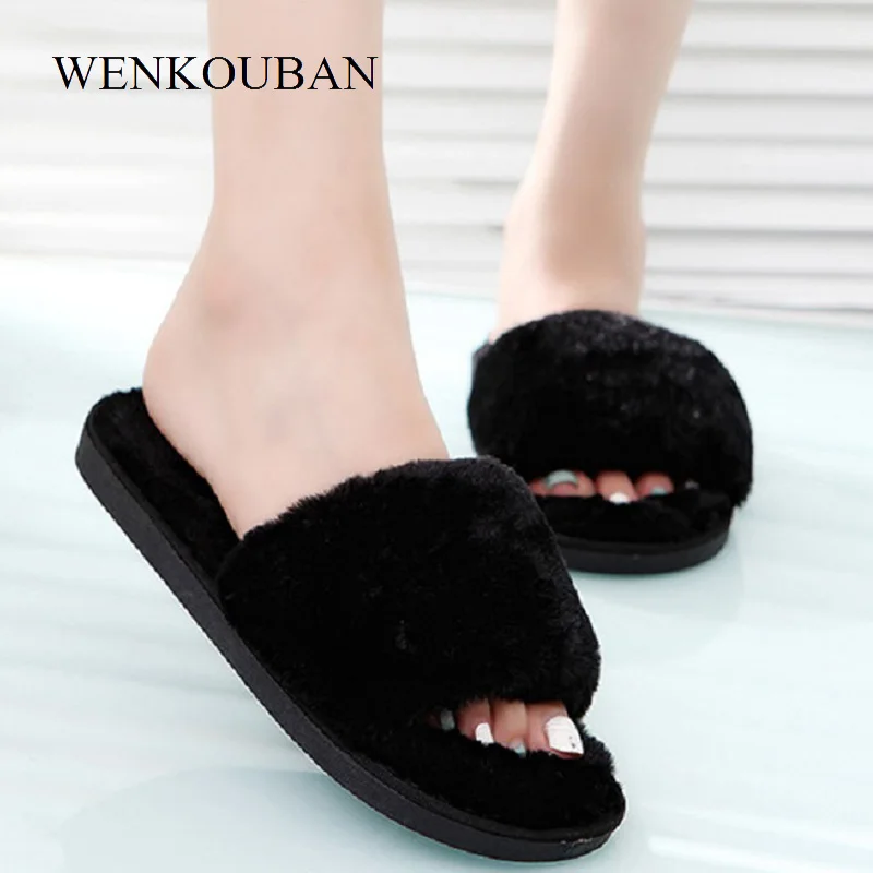 fluffy slides for women