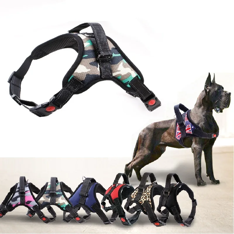 Nylon Heavy Duty Dog Pet Harness Collar Adjustable Padded Extra Large Medium Small Dog Harnesses Vest Husky Big Dogs Products-animated-img