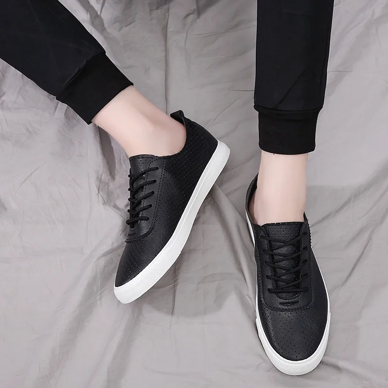 Black/White Leather Sneaker Men Lace-Up 