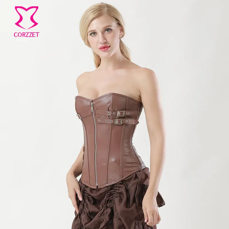 Bustiers & Corsets Faux Leather Steampunk Corset Buckle-up Overbust Bustier  Top Lace Up Boned Gothic Waist Trainer Corselet Vest