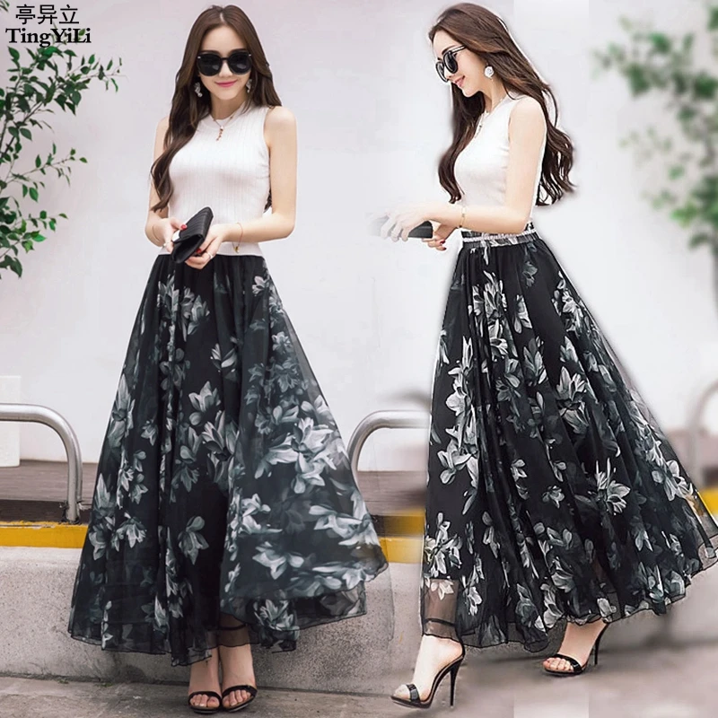 TingYiLi Long Floral Skirts Womens 