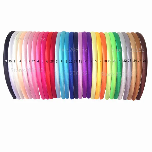 500pcs 30 Colors Satin Fabric Covered Headbands Wholesale 10mm Resin Hairband Headwear Girls Hair Accessories-animated-img
