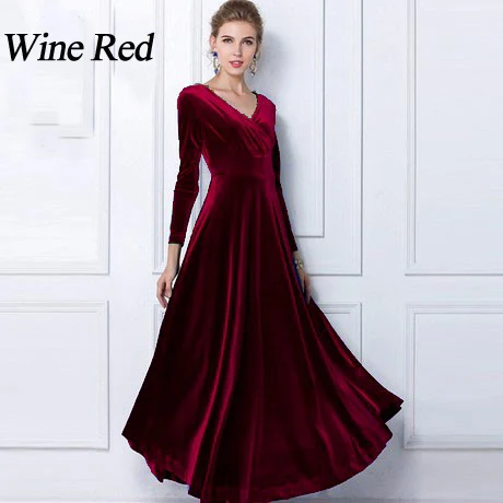 TingYiLi Winter Women Velvet Dress Long 