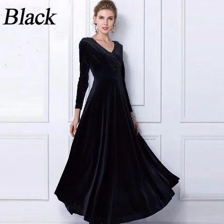 TingYiLi Winter Women Velvet Dress Long 