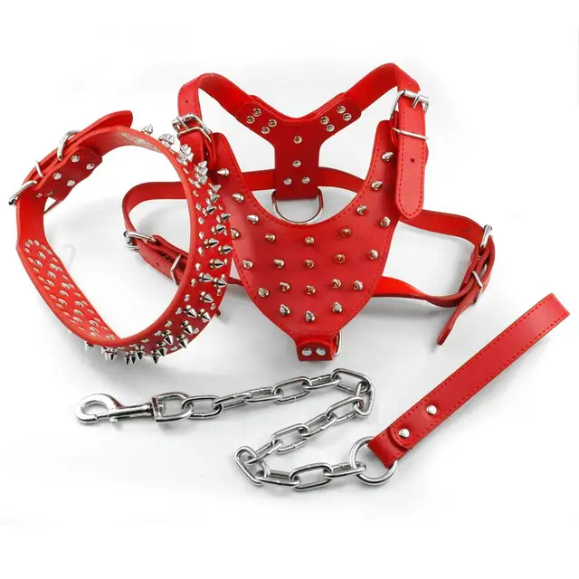 spiked dog harness collar leash set