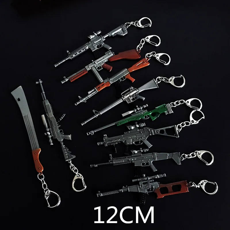 Game PUBG Cosplay Weapons Gum Model Keychain Metal Alloy Key Ring Key Holder 12cm For Souvenir wholesale 100pcs/Lot-animated-img