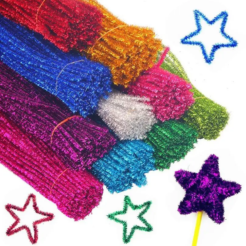 30/50/100pcs Glitter Chenille Stems Pipe Cleaners Plush Tinsel Stems Wired  Sticks Kids Educational DIY Craft Supplies Toys Craft