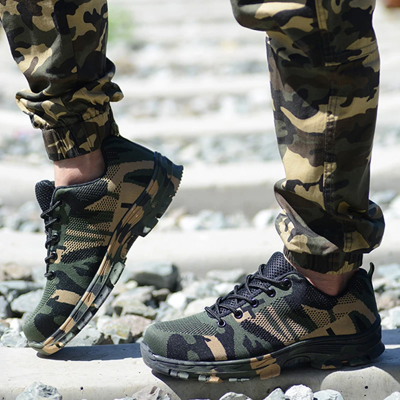 Camouflage Steel Toe Shoes Men Work 