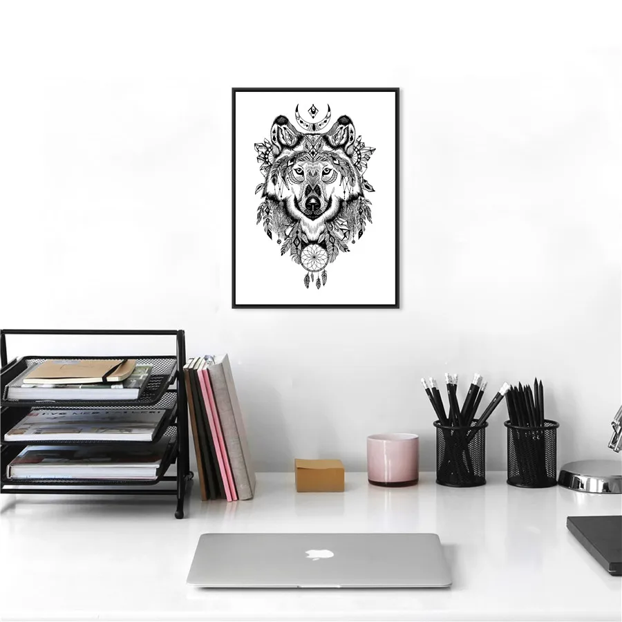 Also chief to withdraw Cumpără Produse decorative pentru casă | Hand Drawn Aztec Style Wolf Wall  Art Print And Poster , Dream Catcher Wolf Picture Canvas Painting Home  Native Decoration