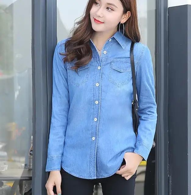 New 2018 Winter Warm Women Denim Shirts 
