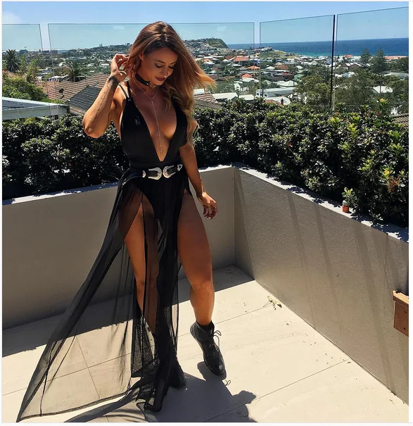 BKLD Sexy Swimsuit Cover Up Mesh Long 