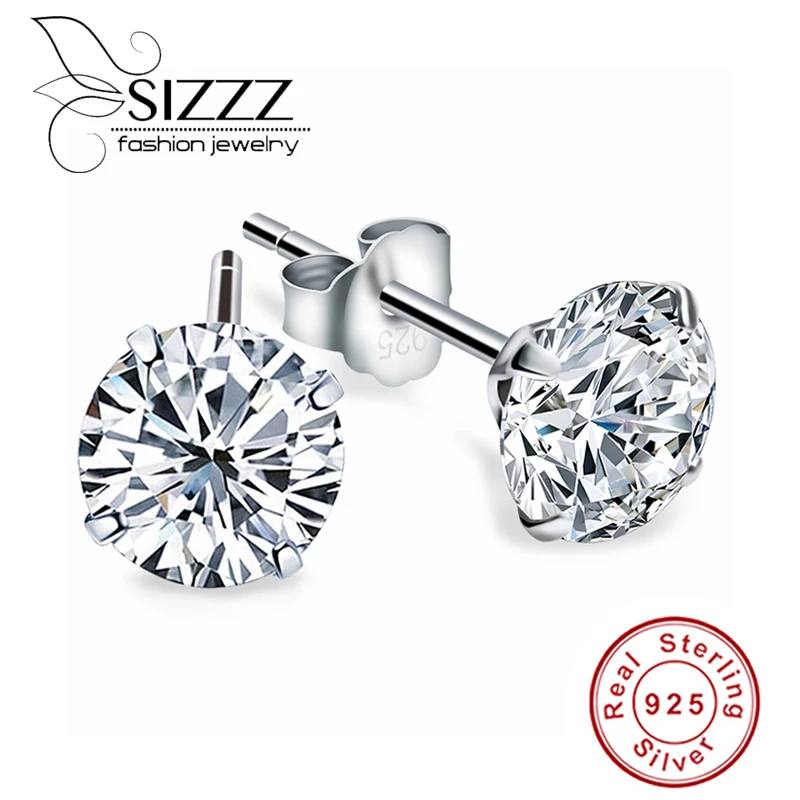 Crystal Zircon Real 925 Sterling Silver Earrings Channel  Cubic Zirconia Silver Stud Earrings for Women Sterling Silver Jewelry-animated-img