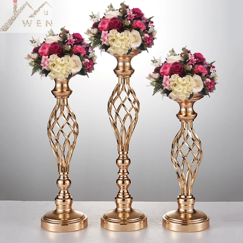 10PCS Gold Flower Vases Candle Holders Rack Stands Wedding Decoration Road Lead Table Centerpiece Pillar Party Event Candlestick-animated-img