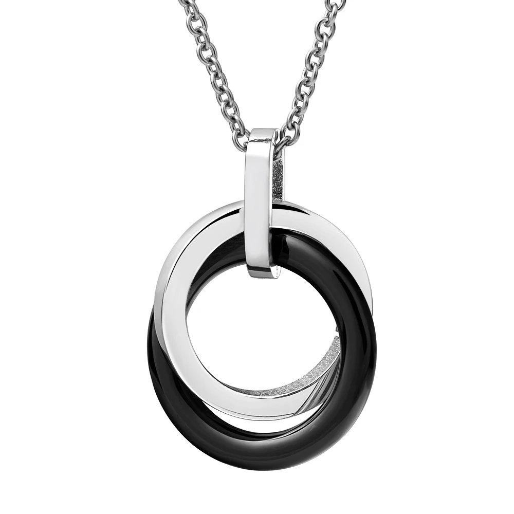 Fashion Jewelry Simple Black Ceramic Circle Pendant Necklaces With Women's Stainless Steel Circles Necklace & Pendants-animated-img